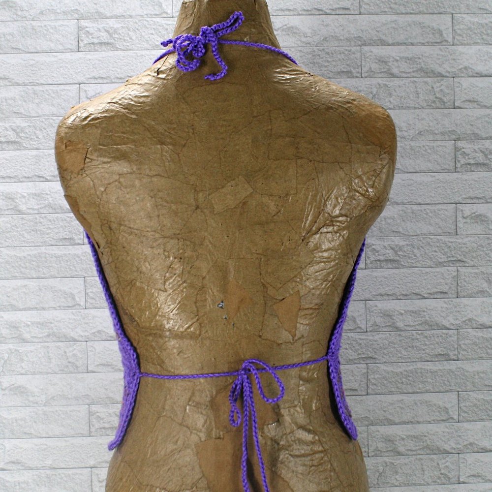 HAND CRAFTED Crop Top Crochet Halter Granny Square Stripe Purple Festival Rave - Picture 4 of 13
